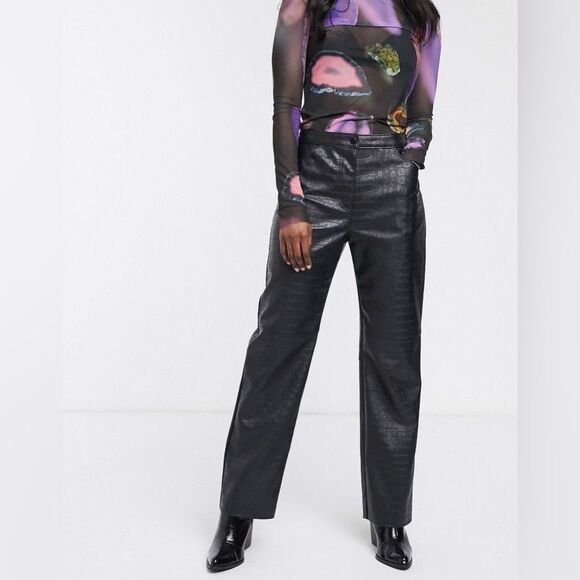 Joie Croc Vegan Leather High Rise Pull On Black L NWOT - Picture 1 of 12